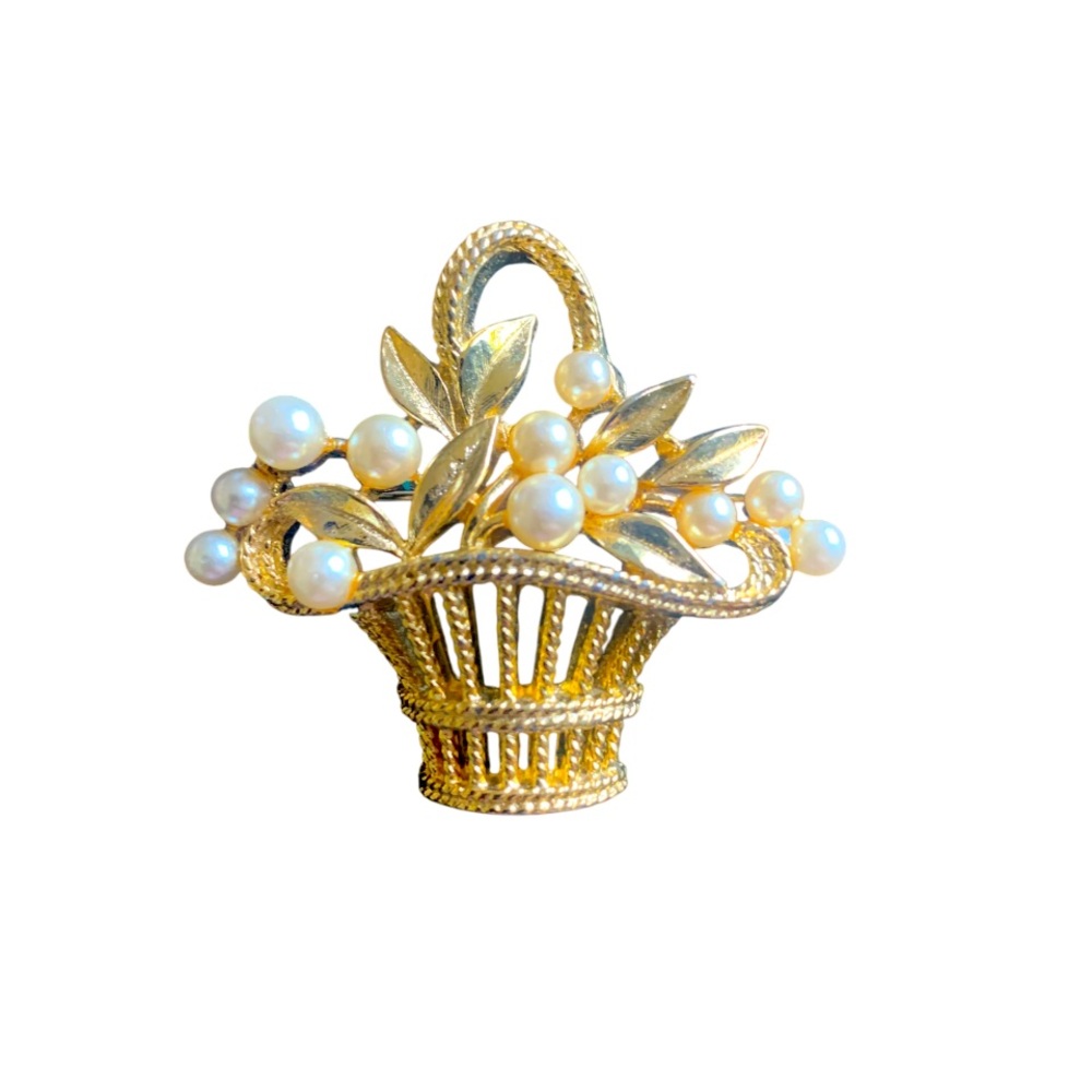 Ben-Amun Gold and Pearl Basket Brooch